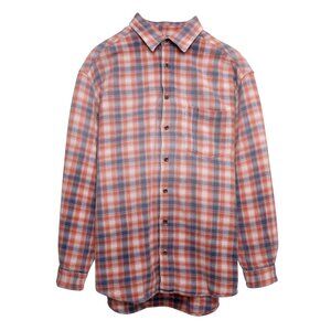 INSPIRATION (?) Vintage Tartan Rib Weave Hue Fade Baseball Hem Shirt Garnet : L